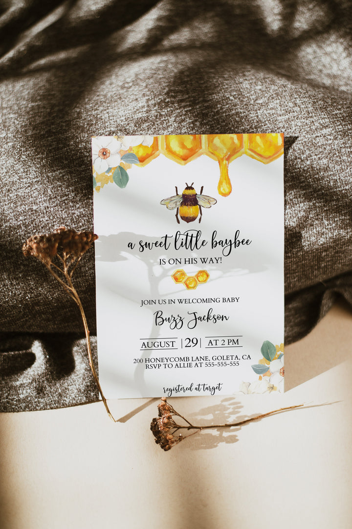 Bee Themed Baby Shower Invitation - Honey Bee Baby Shower Invitation - Bumble Bee Baby Shower Invitation - Yellow Baby Shower Invitation
