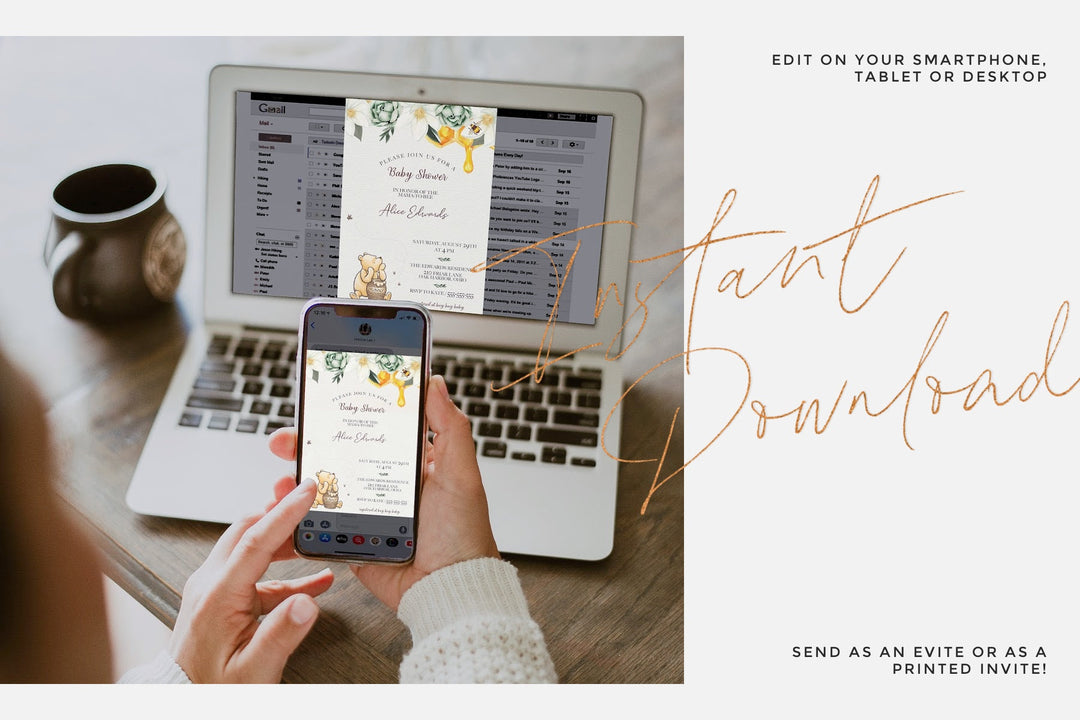 Winnie the Pooh Baby Shower Invitation - Classic Winnie the Pooh Baby Shower Invitation - Vintage Pooh Baby Shower Invitation - Bee Themed