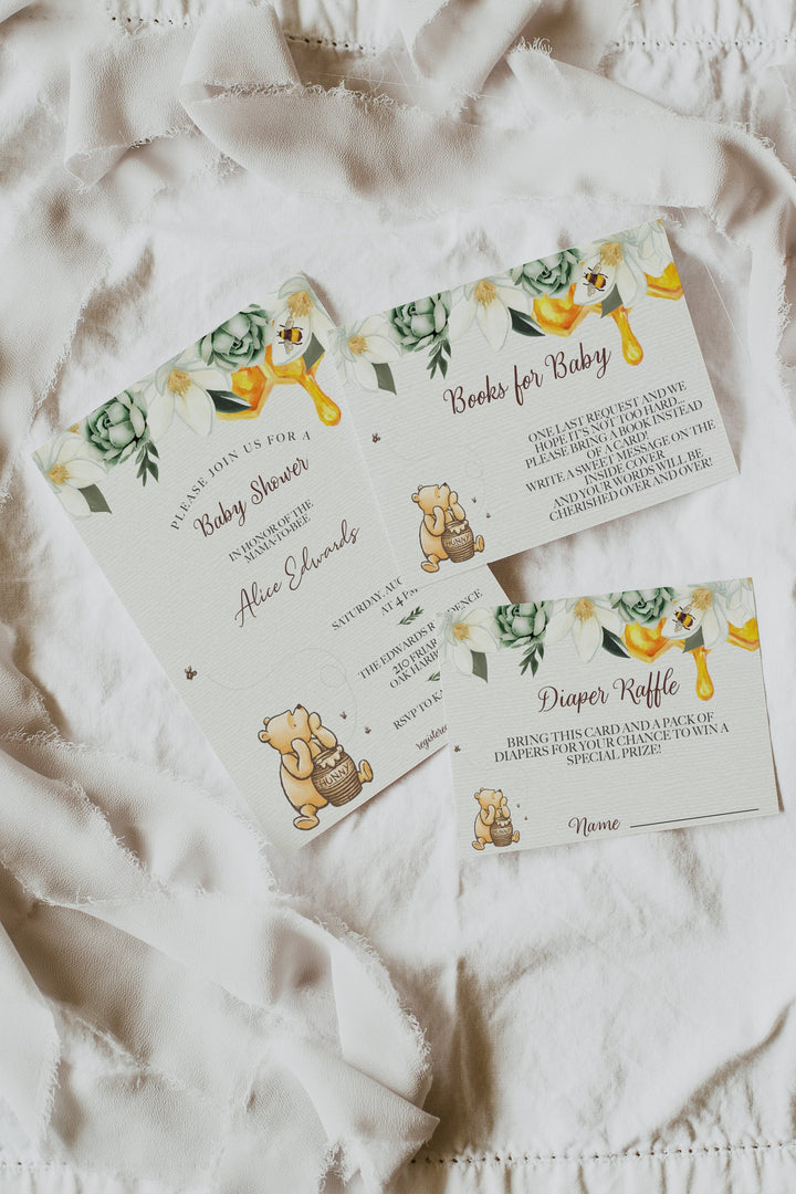 Winnie the Pooh Baby Shower Invitation - Classic Winnie the Pooh Baby Shower Invitation - Vintage Pooh Baby Shower Invitation - Bee Themed