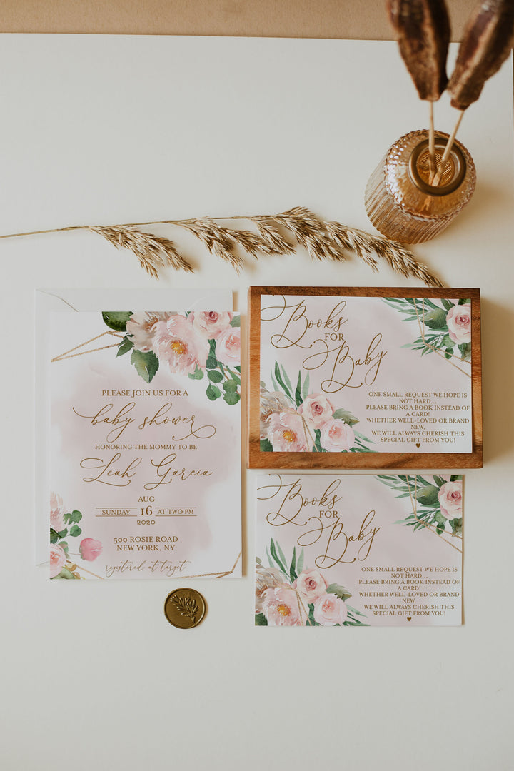 Rose Gold Floral Baby Shower Invitation - Rose Gold Baby Shower - Rose Gold Floral Invitation - Floral and Gold Baby Shower Invitation