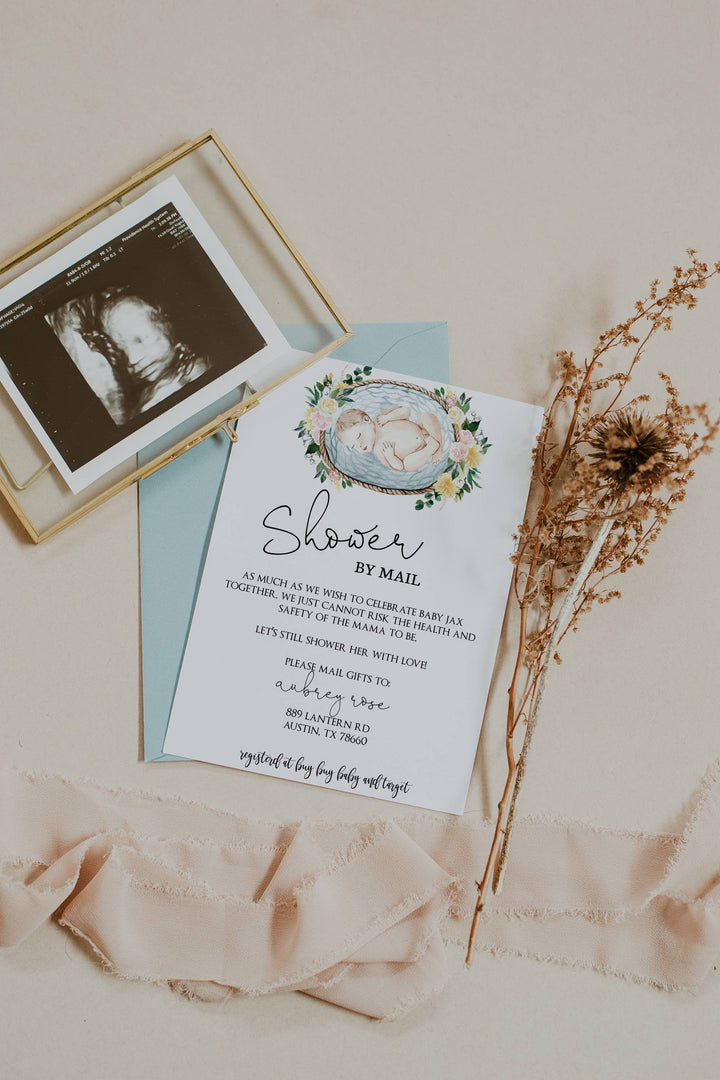 Shower By Mail Invitation - Boy Shower by Mail - Baby Shower Invitation - Simple Themed Boys Baby Shower Invitation - Editable Invitation