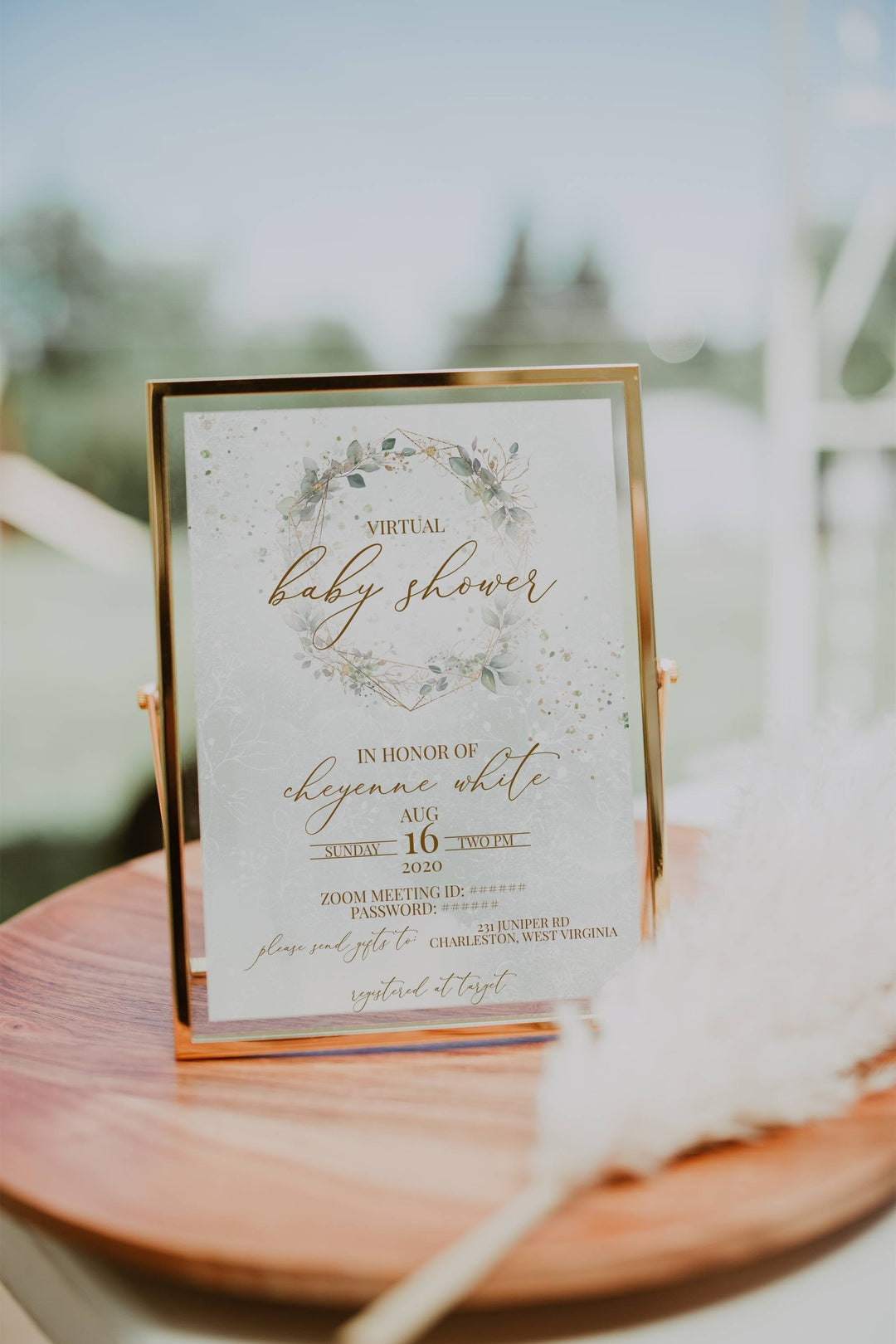 Eucalyptus Virtual Baby Shower Invitation - Greenery Virtual Baby Shower Invitation - COVID Baby Shower Invitation - Gold & Green Baby