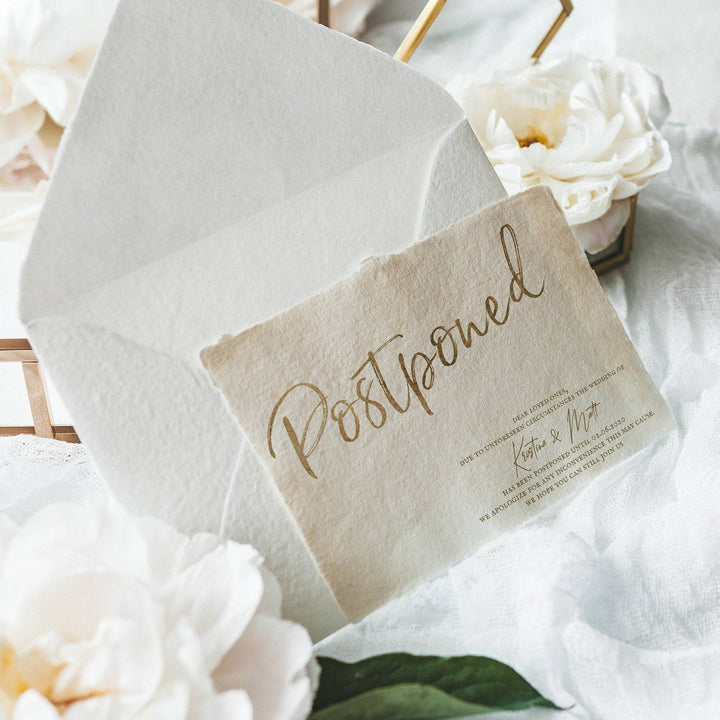 Postponed Wedding Announcement - Gold Foil Change the Date Wedding Card - Black and Gold Postponed Announcement - White and Gold Wedding