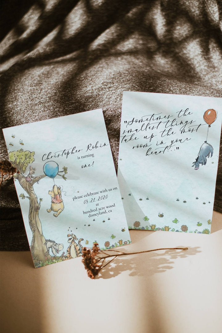 Winnie the Pooh 1st Birthday Invitation - Winnie the Pooh Template Set - Winnie the Pooh Theme  - Milestone Chart - Boy 1st Bday Pooh Themed