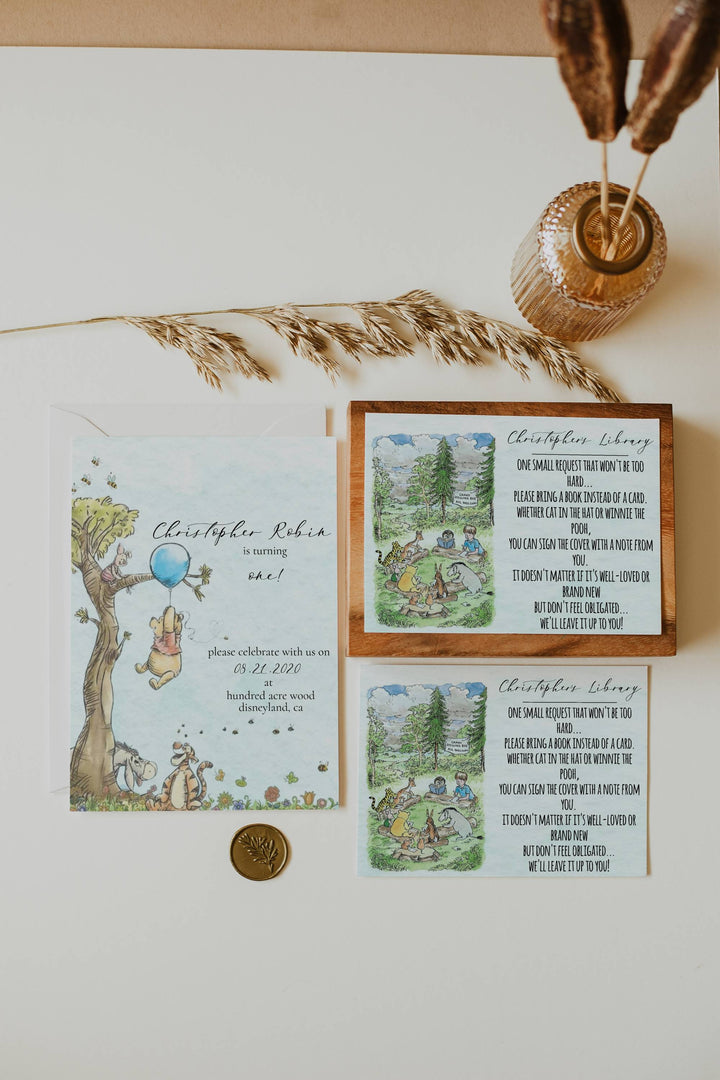 Winnie the Pooh 1st Birthday Invitation - Winnie the Pooh Template Set - Winnie the Pooh Theme  - Milestone Chart - Boy 1st Bday Pooh Themed