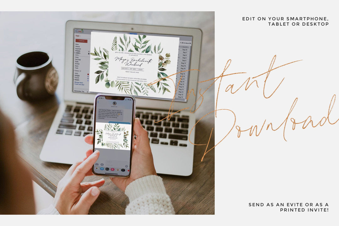 Printable Greenery Bachelorette Weekend Invitation - Greenery Bachelorette Weekend Itinerary - Trendy Bachelorette Party Invitations