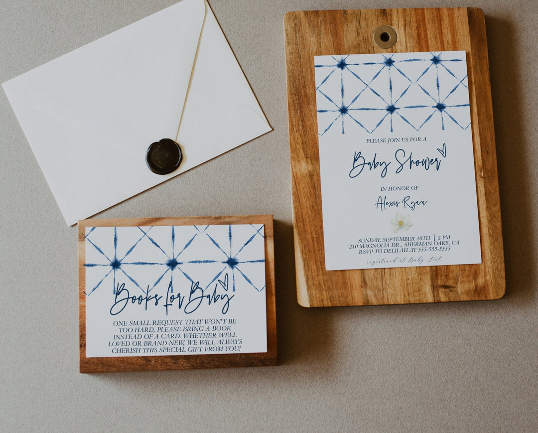 Indigo Tie Dye Baby Shower Invitation - Shibori Tie Dye Baby Shower Invitation - Dark Blue Bridal Shower Tie Dye Invitation - Tie Dye Invite