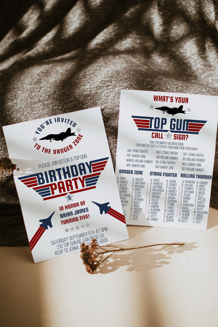 Fighter Pilot Birthday Invitation - Top Gun Birthday Party - Fighter Jet Pilot Birthday Game - Top Gun Birthday Invitation Suite - Top Gun
