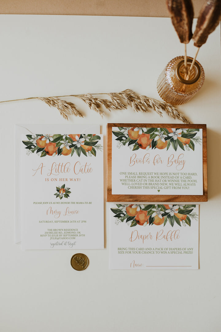 Little Cutie Baby Shower Invitation - Orange Themed Baby Shower Invitation - Oranges Baby Shower Invitation - A Little Cutie is on the Way