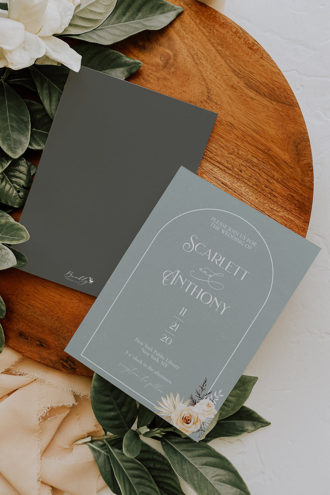 Dusty Blue and Sage Green Wedding Invitations - Minimalist Boho Wedding Invitation Suite -  Modern Boho Sage Green Wedding Invitation Suite