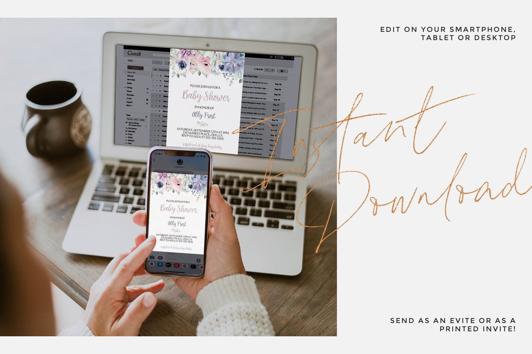 Floral Succulent Baby Shower Invitation - Purple Succulent Baby Shower Invitation - Succulent Books for Baby Card - Girl Baby Shower Invite