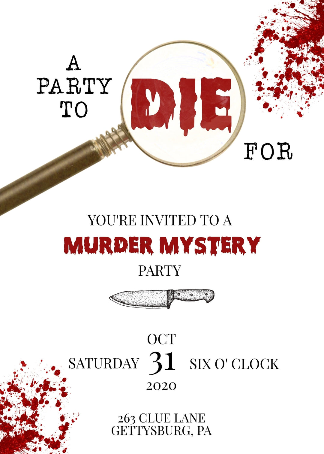 Murder Mystery Party Invitation - Murder Mystery Dinner Party Invitation - Halloween Party Invitation - Halloween Clue Murder Mystery Invite