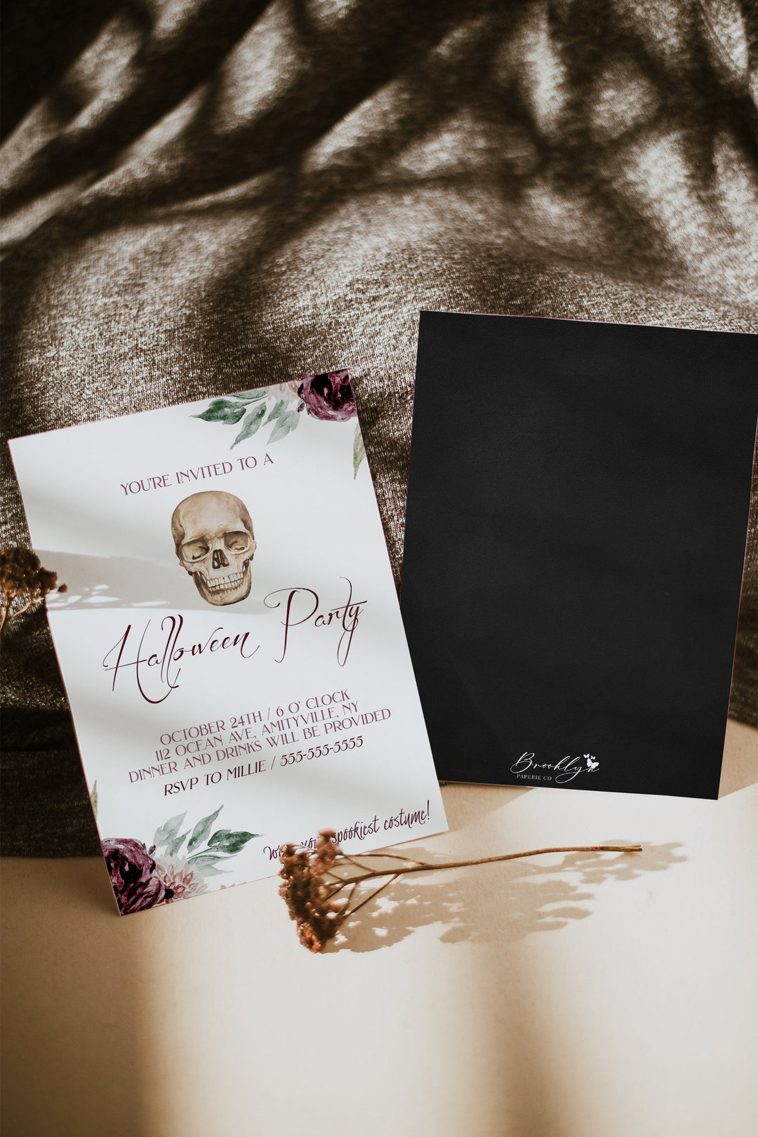 Skeleton Halloween Party Invitation - Skull Halloween Party Invite - Halloween Dinner Party Invitation - Vintage Halloween Party invite