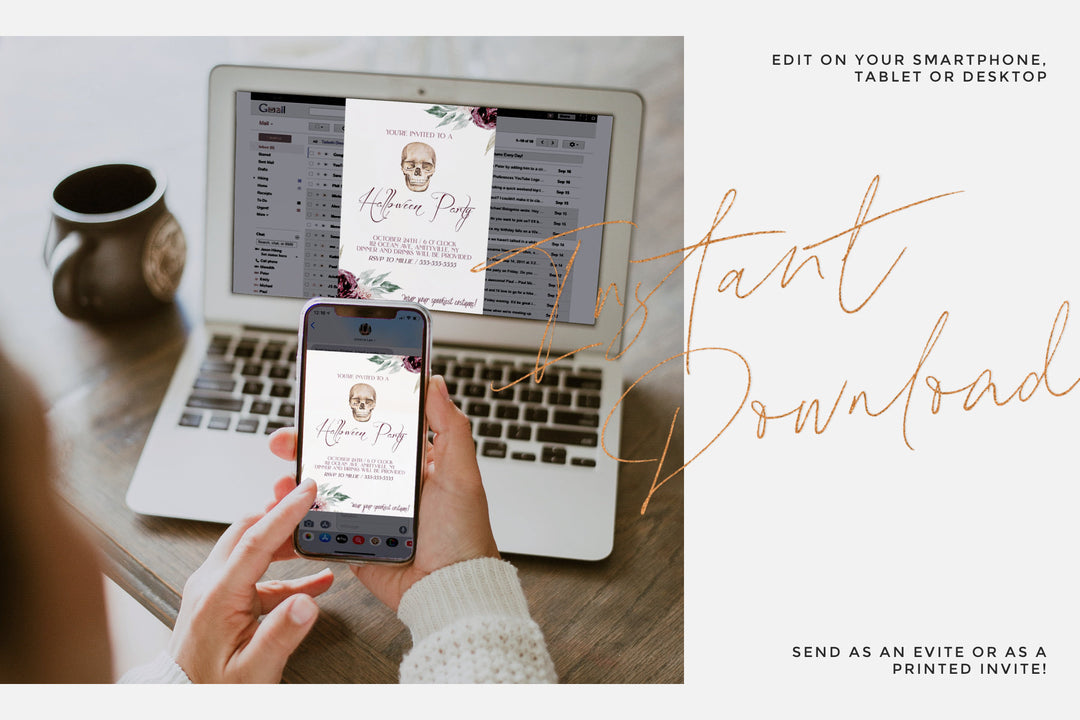Skeleton Halloween Party Invitation - Skull Halloween Party Invite - Halloween Dinner Party Invitation - Vintage Halloween Party invite