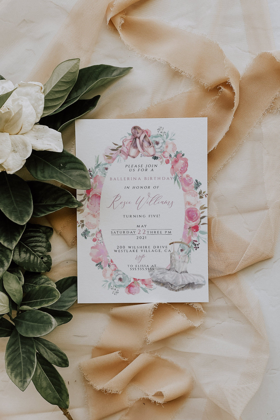 Ballerina Birthday Party Invitation - Floral Ballerina Birthday Invitation - Princess Ballerina Birthday Party Invite - Tutu Birthday Invite