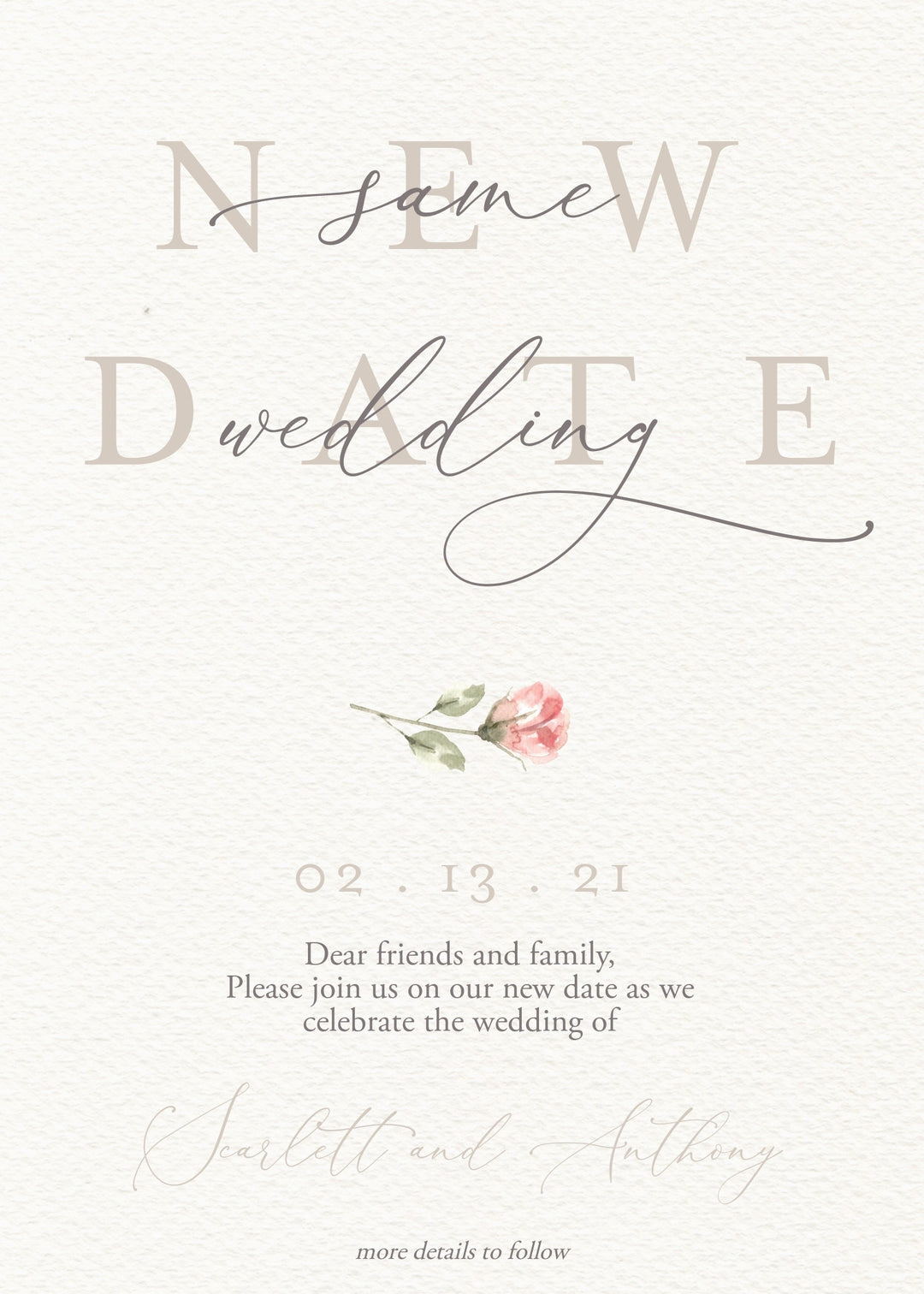 Wedding Reschedule Announcement - Wedding Postponement Announcement - Wedding Change the Date Card - Save the New Date Invitation - Postpone