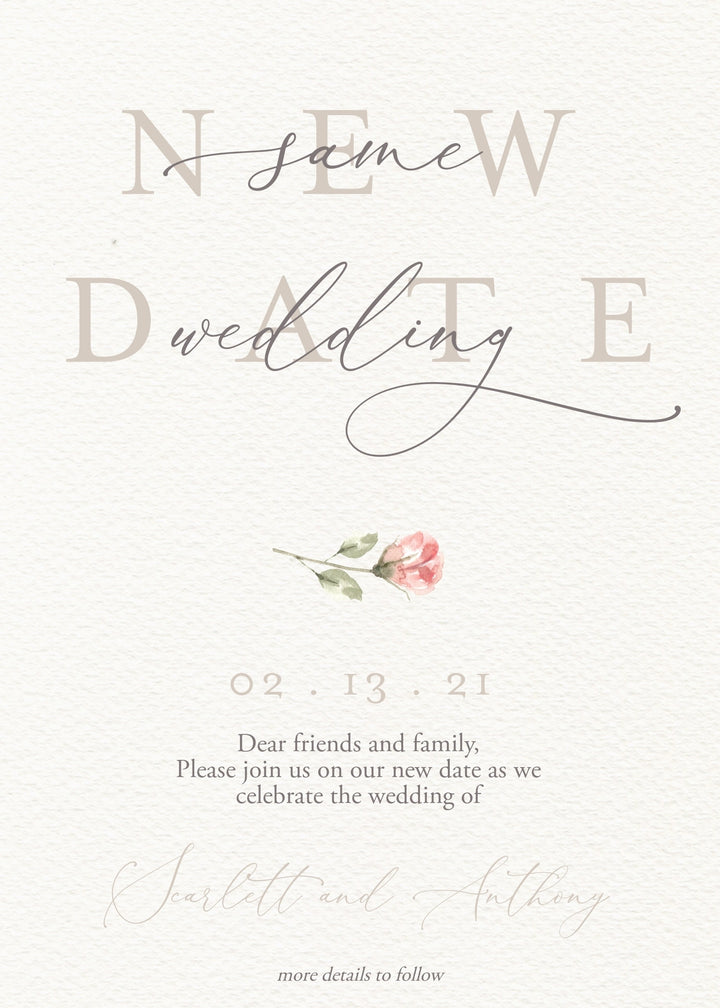 Wedding Reschedule Announcement - Wedding Postponement Announcement - Wedding Change the Date Card - Save the New Date Invitation - Postpone