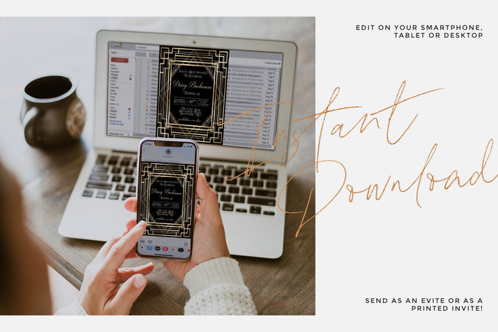 Great Gatsby Birthday Invitation - Roaring 20's Invitation - Art Deco Invitation - Prohibition Era Invitation - 20's Theme Invitation - 21st