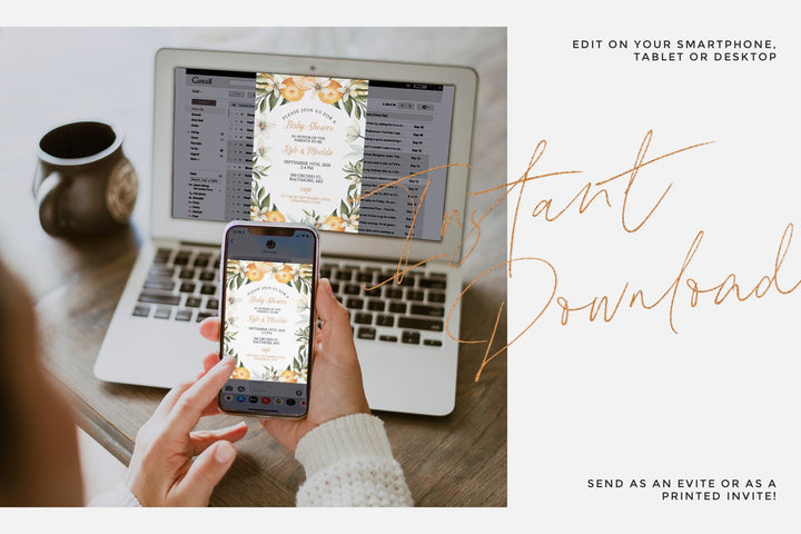 Floral Orange Themed Baby Shower Invitation - Little Cutie Baby Shower Invite - Floral Fruit Baby Shower Invitation - Oranges Baby Girl