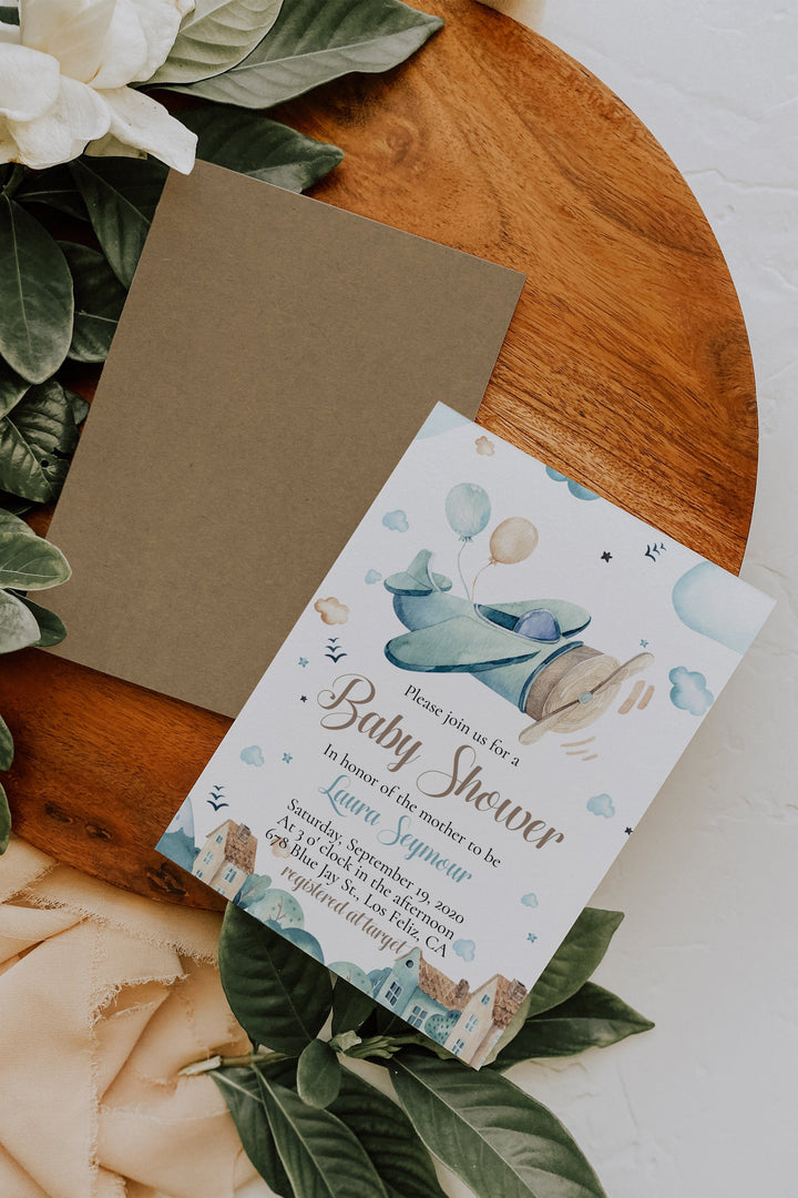 Baby Boy Airplane Baby Shower Invitation - Vintage Boy Baby Shower Invitation - Vintage Airplanes Baby Shower Invitation - Boy Baby Shower