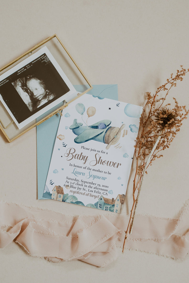 Baby Boy Airplane Baby Shower Invitation - Vintage Boy Baby Shower Invitation - Vintage Airplanes Baby Shower Invitation - Boy Baby Shower