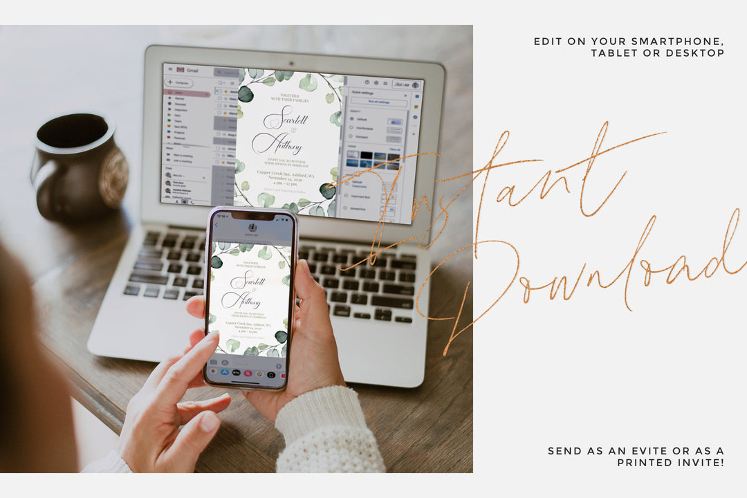 Green Eucalyptus Wedding Invitation - Botanical Green Wedding Invitiation - Instant Download Eucalyptus Invitation - Printable Eucalyptus