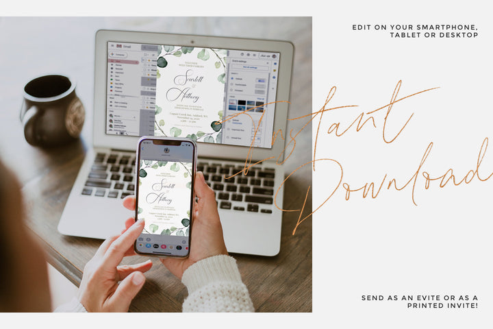 Green Eucalyptus Wedding Invitation - Botanical Green Wedding Invitiation - Instant Download Eucalyptus Invitation - Printable Eucalyptus