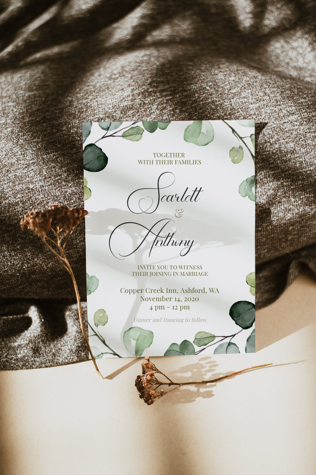 Green Eucalyptus Wedding Invitation - Botanical Green Wedding Invitiation - Instant Download Eucalyptus Invitation - Printable Eucalyptus