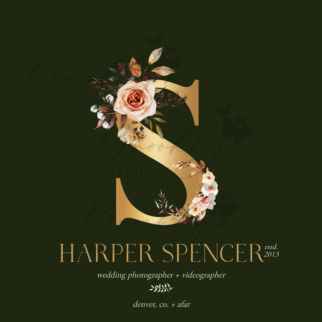 Gold Floral Premade Logo - Photographer Logo - Wedding Event Planner Logo - Editable Logo - Affordable Premade Logo - Wedding Stylist Logo