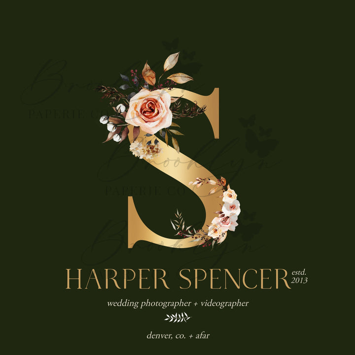 Gold Floral Premade Logo - Photographer Logo - Wedding Event Planner Logo - Editable Logo - Affordable Premade Logo - Wedding Stylist Logo