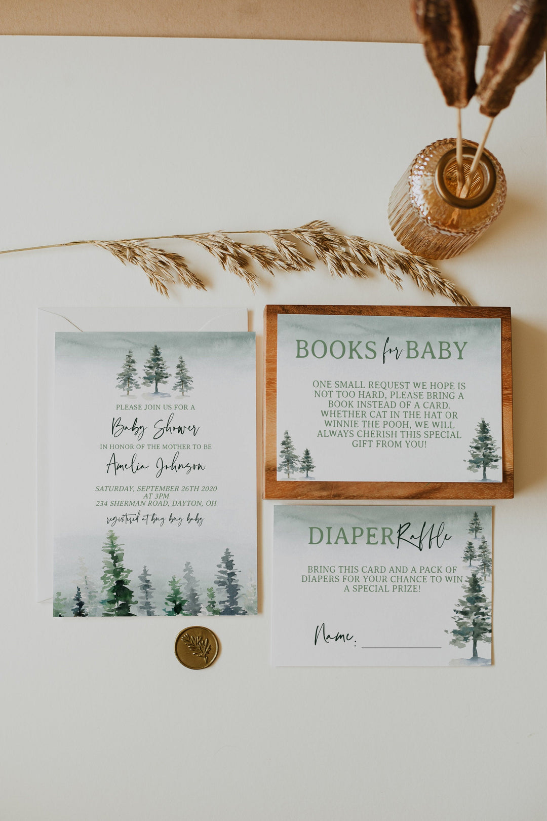 Forest Baby Shower Invitation - Green Forest Baby Shower Invitation - Wood Theme Baby Shower Invitation - Forest Woodland Baby Shower Invite