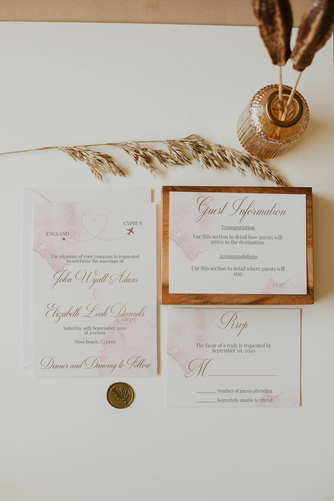 Destination Wedding Invitation - Blush Pink Destination Wedding Suite - Blush and Gold Destination Wedding Invitation - Wedding Abroad