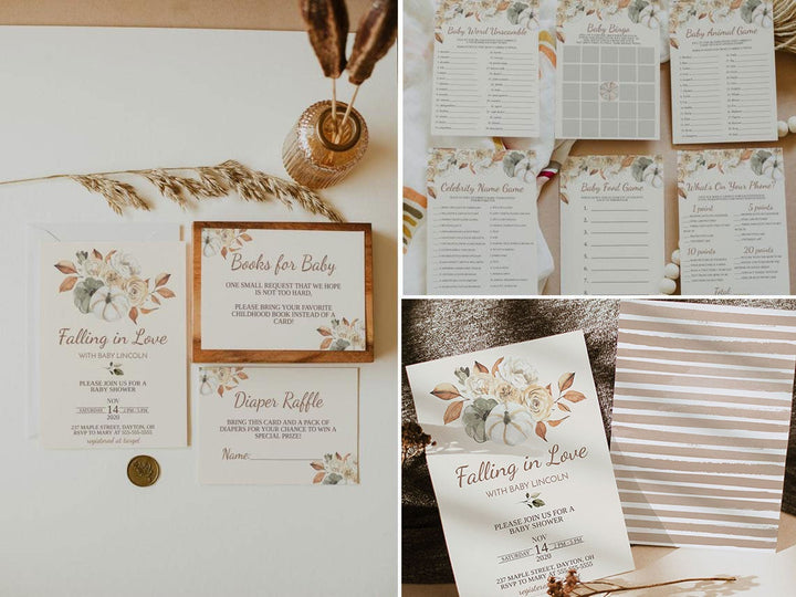 Autumn Baby Shower Invitation - Fall Pumpkin Baby Shower Games - Autumn Baby Shower Suite - November Baby Shower Invitations - Fall Invite