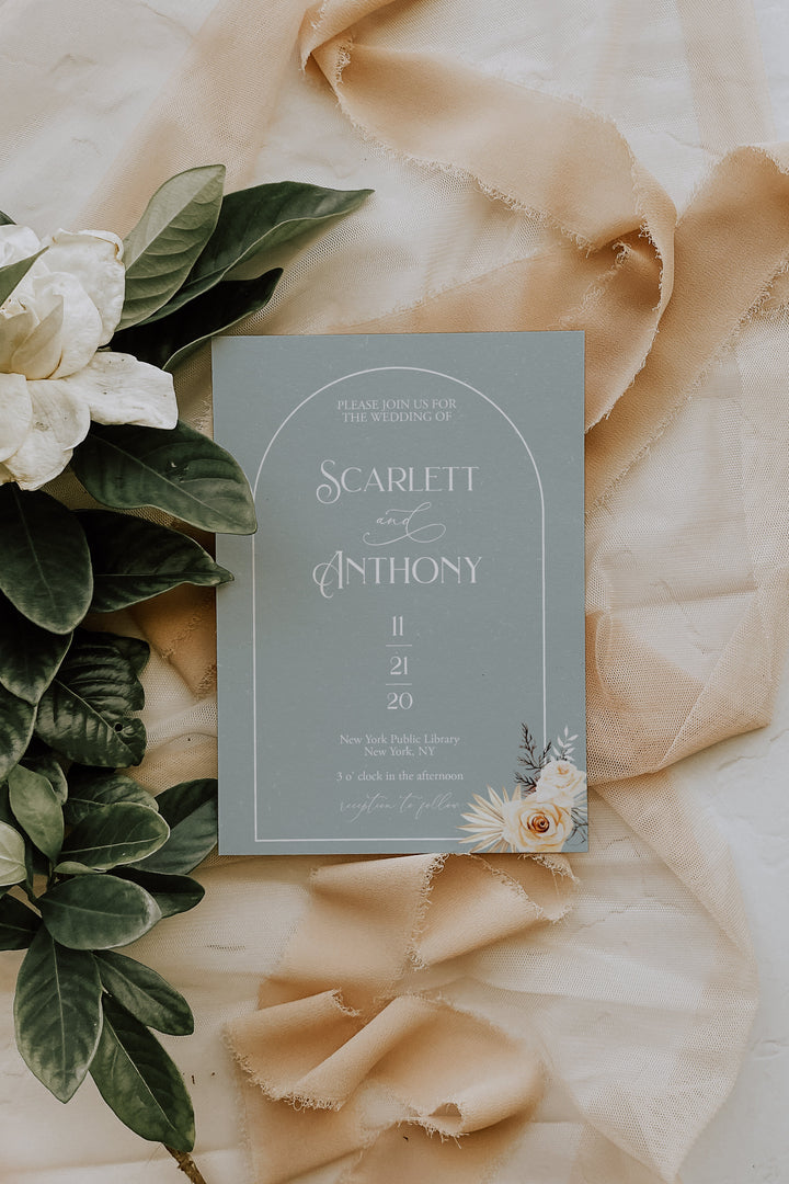 Dusty Blue and Sage Green Wedding Invitations - Minimalist Boho Wedding Invitation Suite -  Modern Boho Sage Green Wedding Invitation Suite
