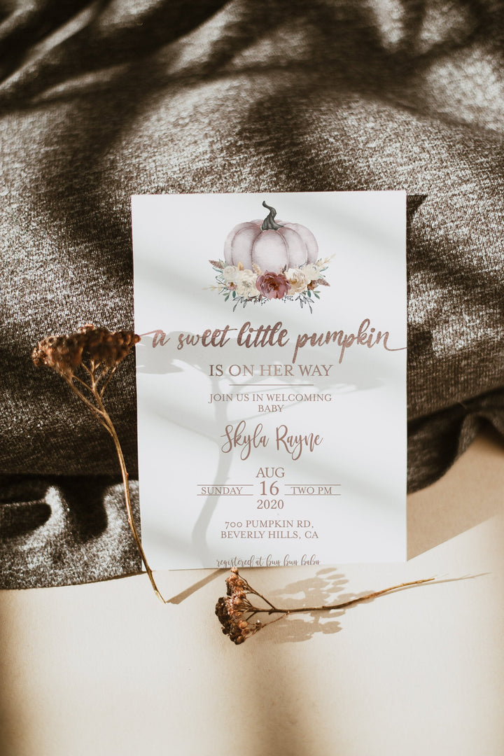 Sweet Little Pumpkin Baby Girl Baby Shower Invitation - Pumpkin Baby Shower Invitation Girl - Pumpkin Theme Baby Shower Invitation