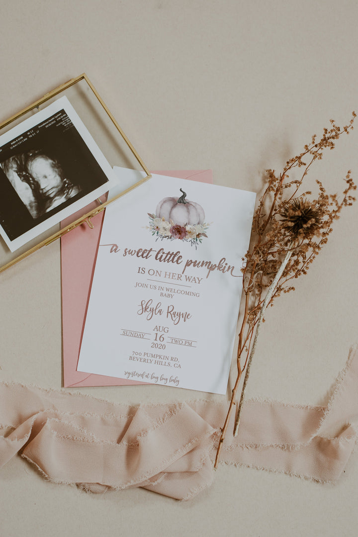Sweet Little Pumpkin Baby Girl Baby Shower Invitation - Pumpkin Baby Shower Invitation Girl - Pumpkin Theme Baby Shower Invitation