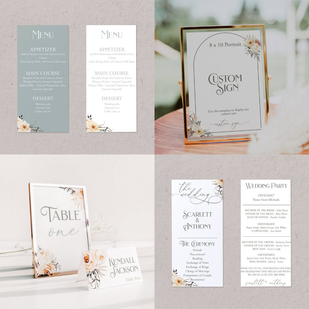 Dusty Blue and Sage Green Wedding Invitation Bundle - Boho Sage Green Wedding Invitation - Minimalist Wedding Invitation - 40+ Templates