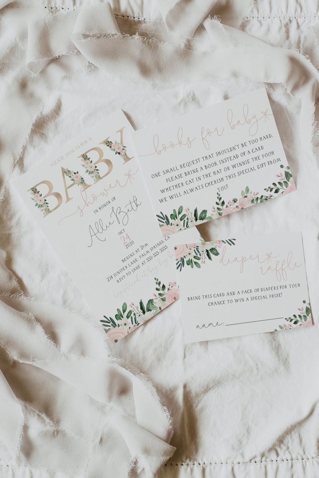Blush Pink Floral Baby Shower Invitation - Soft Baby Pink Floral Baby Shower - Baby Girl Pink Baby Shower Invitation Suite - Floral Baby