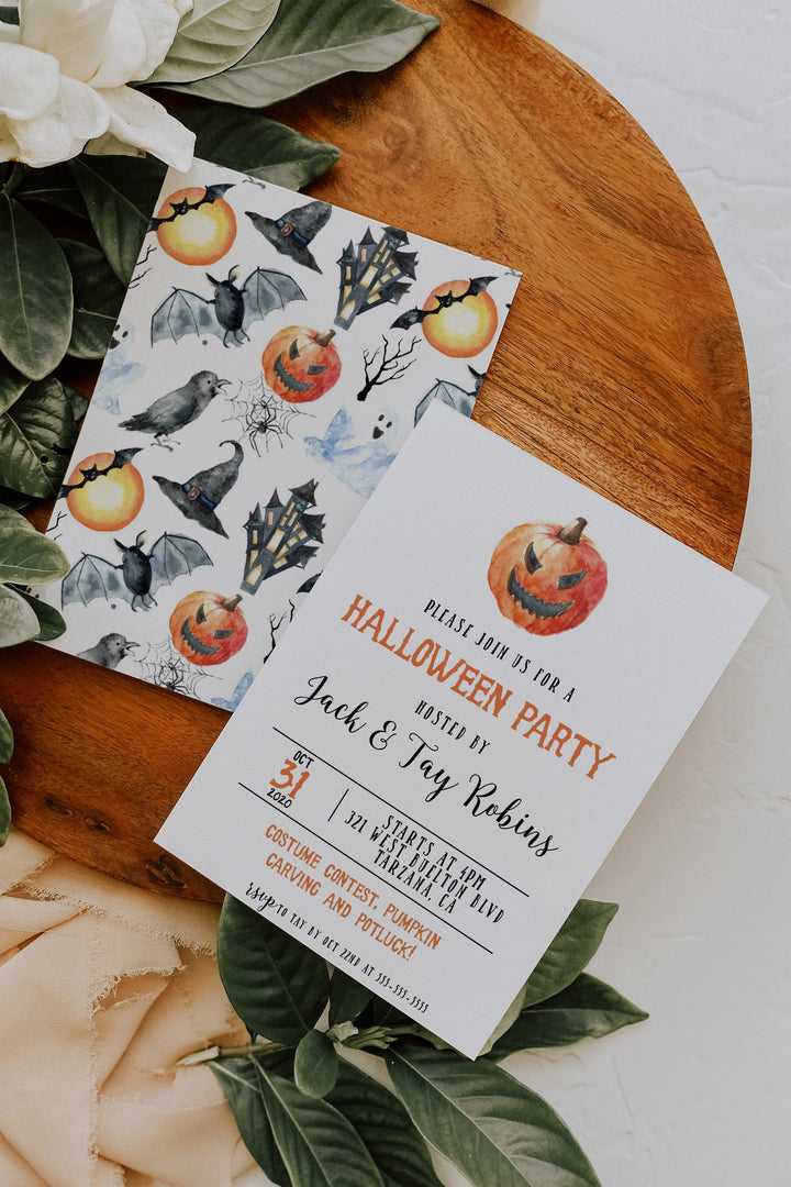 Double Sided Halloween Party Invitation - Pumpkin Halloween Party Invitation - Simple Halloween Party Invitation - COVID Halloween Invite