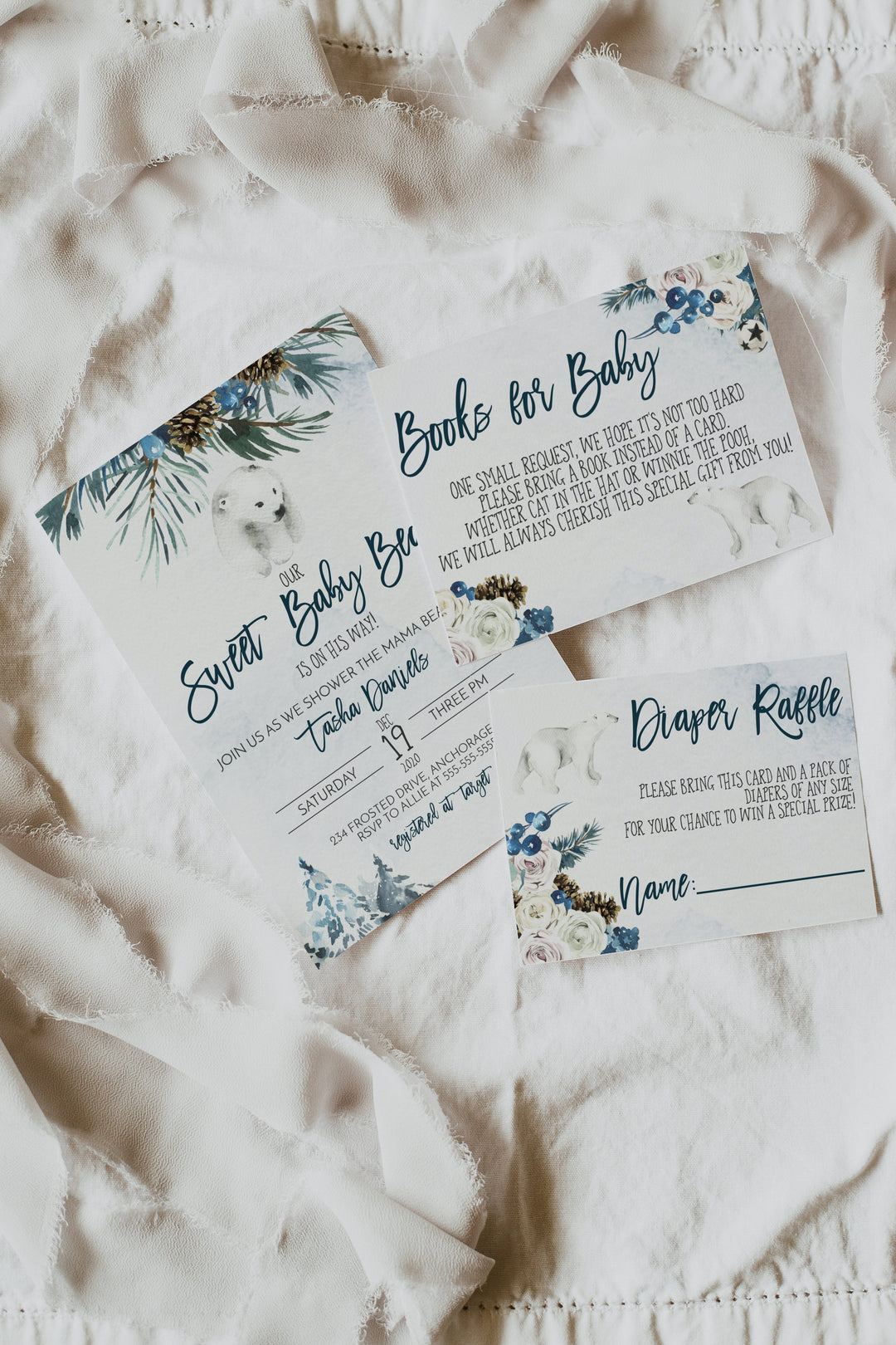 Winter Baby Shower Invitation - Sweet Baby Bear Baby Shower Invitation Suite - Winter Polar Bear Baby Shower Invite - Christmas Baby Shower