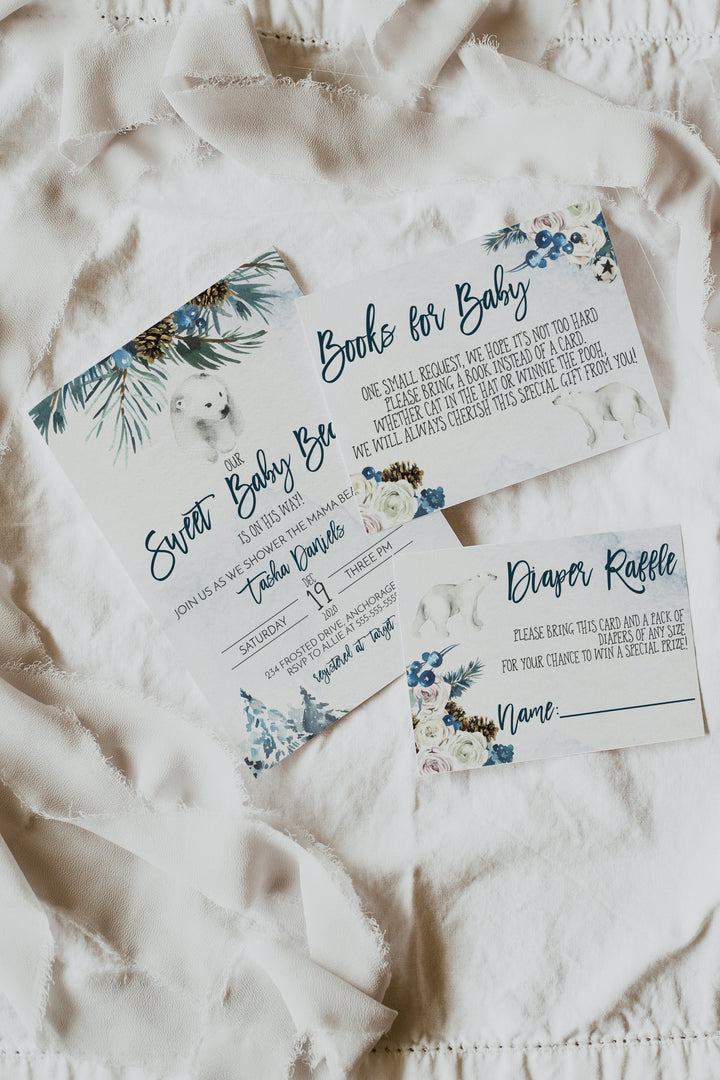 Winter Baby Shower Invitation - Sweet Baby Bear Baby Shower Invitation Suite - Winter Polar Bear Baby Shower Invite - Christmas Baby Shower
