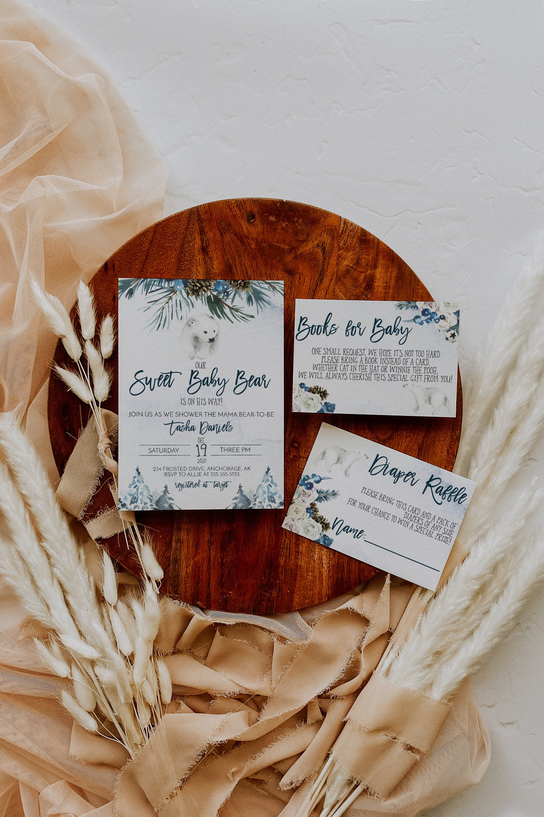 Winter Baby Shower Invitation - Sweet Baby Bear Baby Shower Invitation Suite - Winter Polar Bear Baby Shower Invite - Christmas Baby Shower