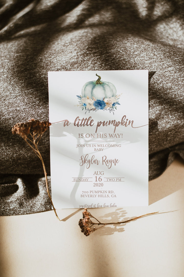 Pumpkin Boy Baby Shower Invitation - Little Pumpkin Baby Boy Baby Shower Invitation - Pumpkin Themed Baby Shower Invitation - Fall Baby