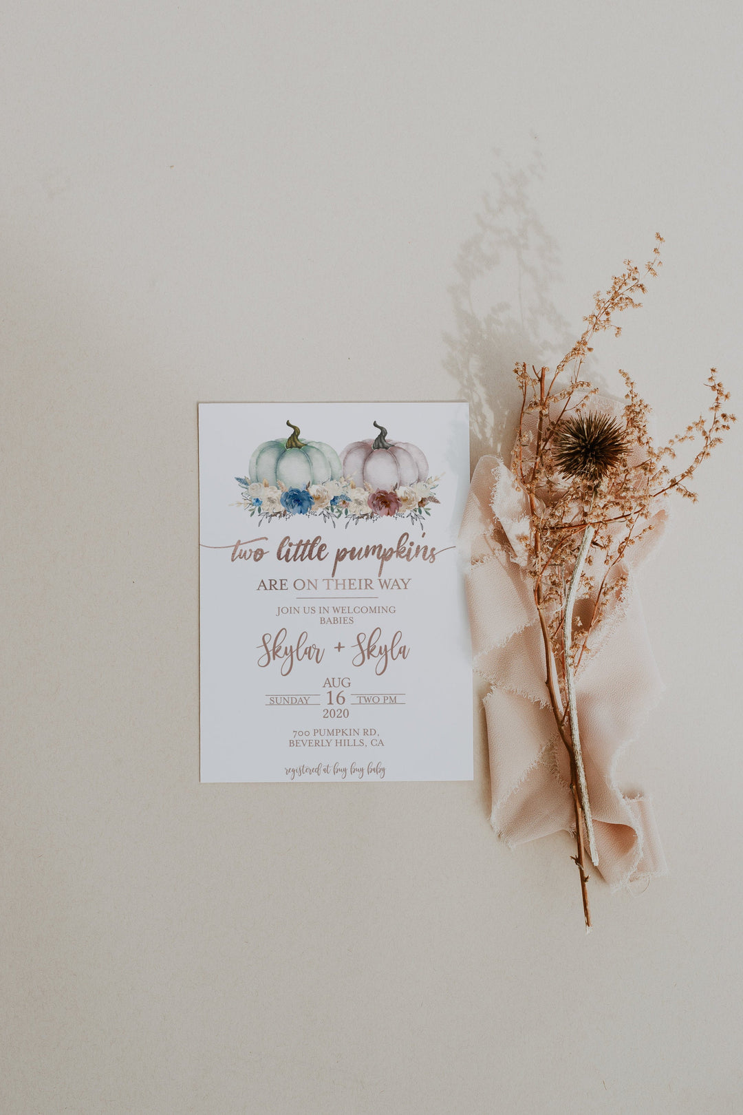 Twins Fall Baby Shower Invitation - Twins Pumpkin Baby Shower Invitation - Two Little Pumpkins On Their Way Baby Shower Invitation - Autumn