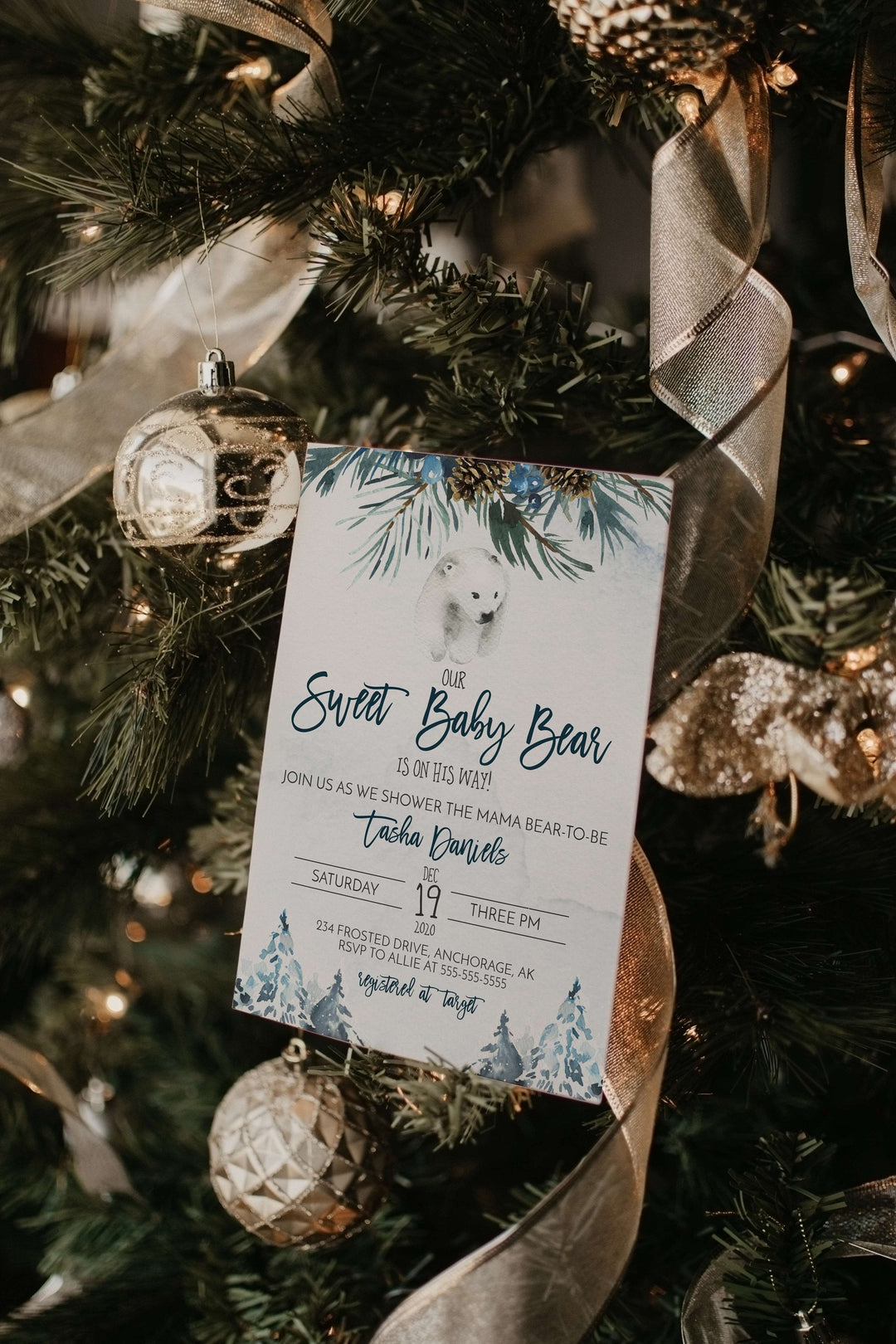 Winter Baby Shower Invitation - Sweet Baby Bear Baby Shower Invitation Suite - Winter Polar Bear Baby Shower Invite - Christmas Baby Shower