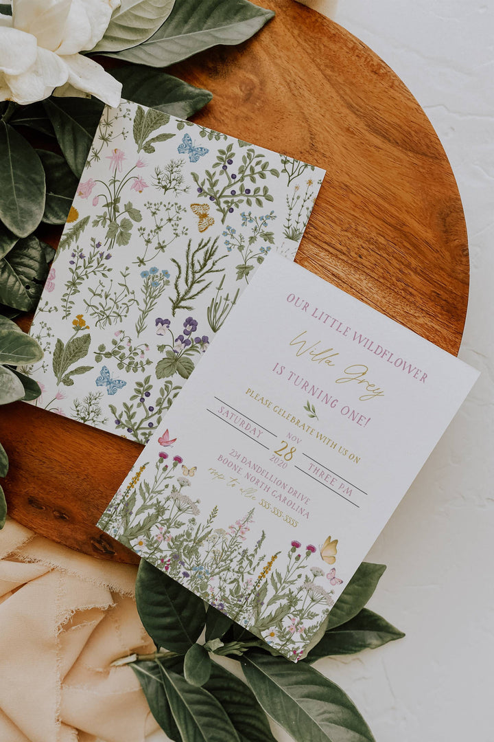 Wildflower Birthday Invitation - Our Little Wildflower Party Invitation - Wildflower Garden Birthday Invitation - Butterfly Wildflower Card