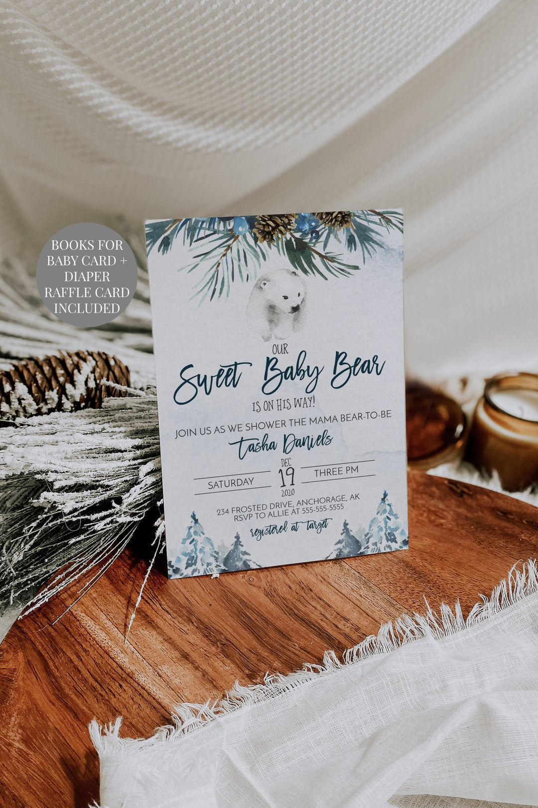 Winter Baby Shower Invitation - Sweet Baby Bear Baby Shower Invitation Suite - Winter Polar Bear Baby Shower Invite - Christmas Baby Shower