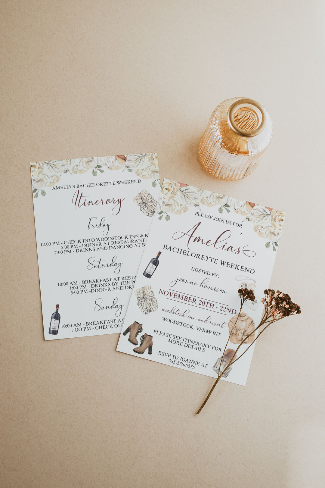 Fall November Bachelorette Weekend Invitation - Cozy Fall Bachelorette Party Invitation - Autumn Bachelorette Party Invite - Itinerary Inclu