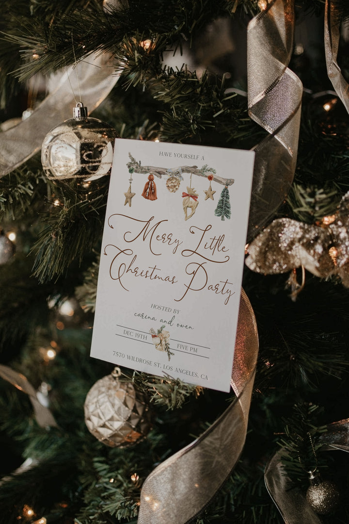 Boho Christmas Party Invitation - Neutral Earthy Christmas Party Invitation - Brown Boho Christmas Card Invitation - Simple Christmas Invite