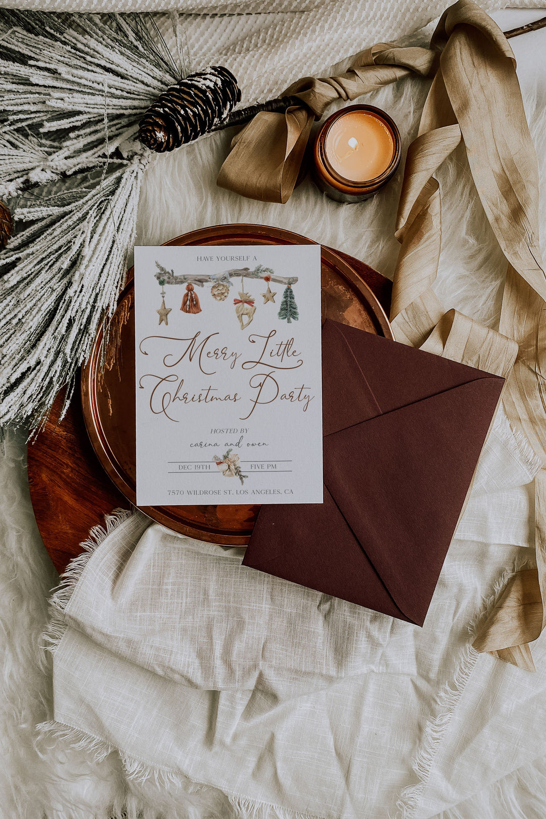 Boho Christmas Party Invitation - Neutral Earthy Christmas Party Invitation - Brown Boho Christmas Card Invitation - Simple Christmas Invite